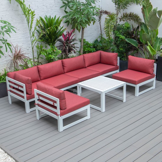 Chelsea 7-Pc Patio Sectional And Coffee Table Set White Aluminum, Red, CSTW-7R