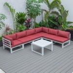 Chelsea 7-Pc Patio Sectional And Coffee Table Set White Aluminum, Red, CSTW-7R