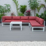 Chelsea 7-Pc Patio Sectional And Coffee Table Set White Aluminum, Red, CSTW-7R