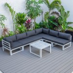 7-Pc Patio Sectional & Coffee Table Set Weathered Grey Aluminum Black CSTWGR-7BL