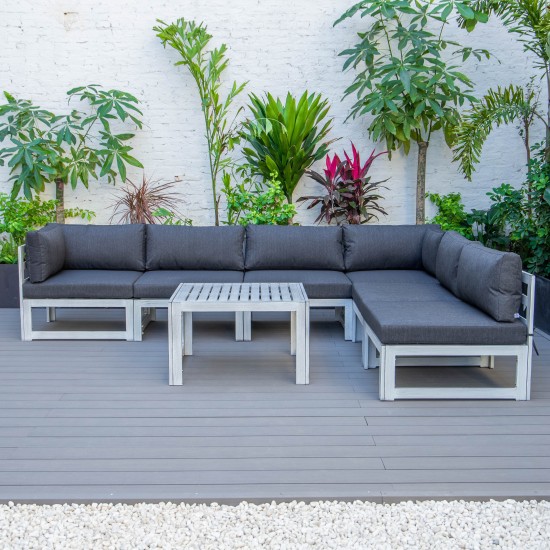 7-Pc Patio Sectional & Coffee Table Set Weathered Grey Aluminum Black CSTWGR-7BL