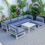 7-Pc Patio Sectional & Coffee Table Set Weathered Grey Aluminum Blue CSTWGR-7BU