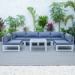 7-Pc Patio Sectional & Coffee Table Set Weathered Grey Aluminum Blue CSTWGR-7BU