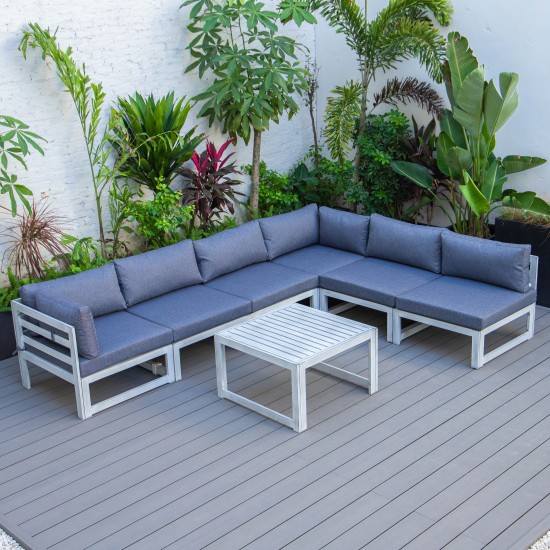 7-Pc Patio Sectional & Coffee Table Set Weathered Grey Aluminum Blue CSTWGR-7BU