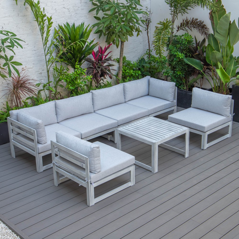 7-Pc Patio Sectional & Coffee Table Set Weathered Grey Aluminum Grey CSTWGR-7LGR 7-Pc Patio Sectional & Coffee Table Set Weathered Grey Aluminum Grey CSTWGR-7LGR