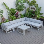 7-Pc Patio Sectional & Coffee Table Set Weathered Grey Aluminum Grey CSTWGR-7LGR