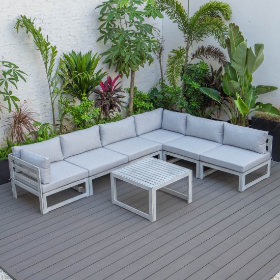 7-Pc Patio Sectional & Coffee Table Set Weathered Grey Aluminum Grey CSTWGR-7LGR