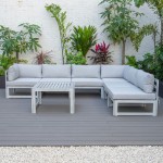 7-Pc Patio Sectional & Coffee Table Set Weathered Grey Aluminum Grey CSTWGR-7LGR