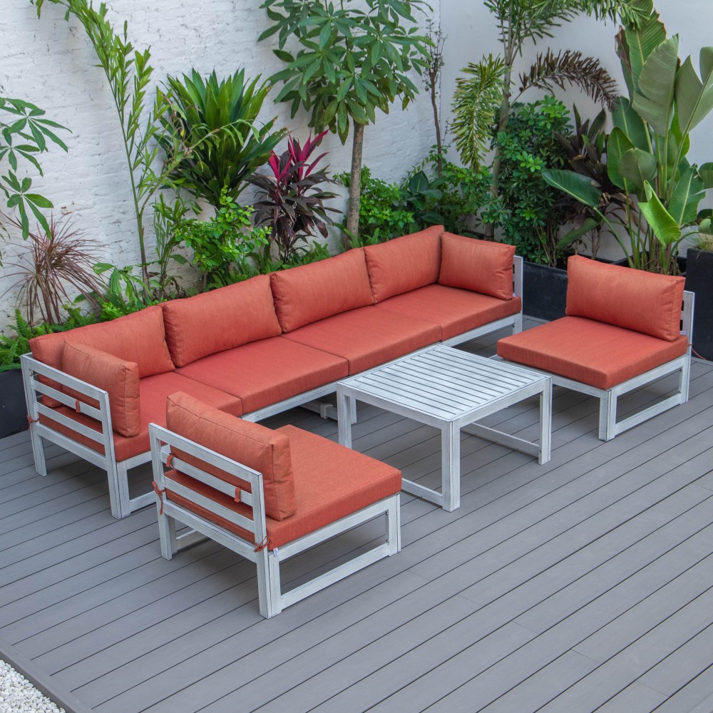 7-Pc Patio Sectional & Coffee Table Set Grey Aluminum Orange CSTWGR-7OR