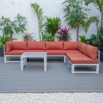 7-Pc Patio Sectional & Coffee Table Set Grey Aluminum Orange CSTWGR-7OR