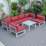 7-Pc Patio Sectional & Coffee Table Set Weathered Grey Aluminum, Red, CSTWGR-7R