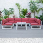 7-Pc Patio Sectional & Coffee Table Set Weathered Grey Aluminum, Red, CSTWGR-7R