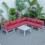 7-Pc Patio Sectional & Coffee Table Set Weathered Grey Aluminum, Red, CSTWGR-7R