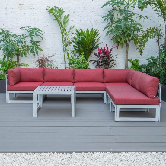 7-Pc Patio Sectional & Coffee Table Set Weathered Grey Aluminum, Red, CSTWGR-7R