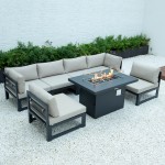 Chelsea 7-Pc Patio Sectional And Fire Pit Table Black Aluminum, Beige, CSFBL-7BG