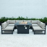 Chelsea 7-Pc Patio Sectional And Fire Pit Table Black Aluminum, Beige, CSFBL-7BG