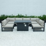 Chelsea 7-Pc Patio Sectional And Fire Pit Table Black Aluminum, Beige, CSFBL-7BG