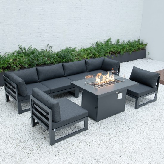 Chelsea 7-Pc Patio Sectional And Fire Pit Table Black Aluminum, Black, CSFBL-7BL