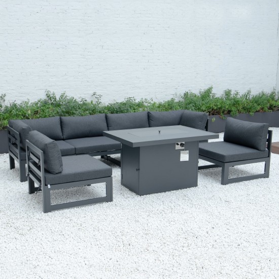 Chelsea 7-Pc Patio Sectional And Fire Pit Table Black Aluminum, Black, CSFBL-7BL