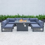 Chelsea 7-Pc Patio Sectional And Fire Pit Table Black Aluminum, Blue, CSFBL-7BU