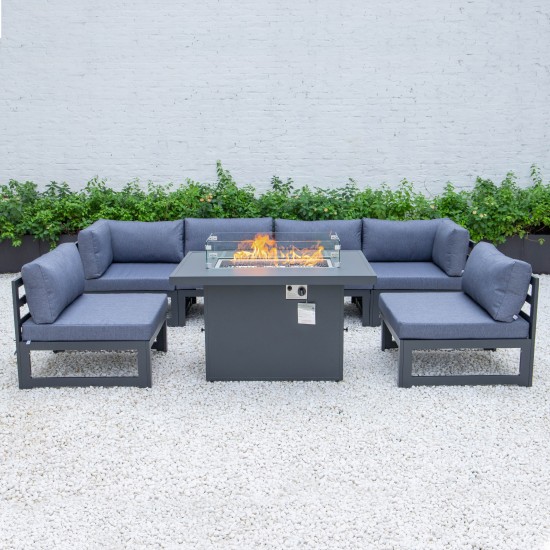 Chelsea 7-Pc Patio Sectional And Fire Pit Table Black Aluminum, Blue, CSFBL-7BU