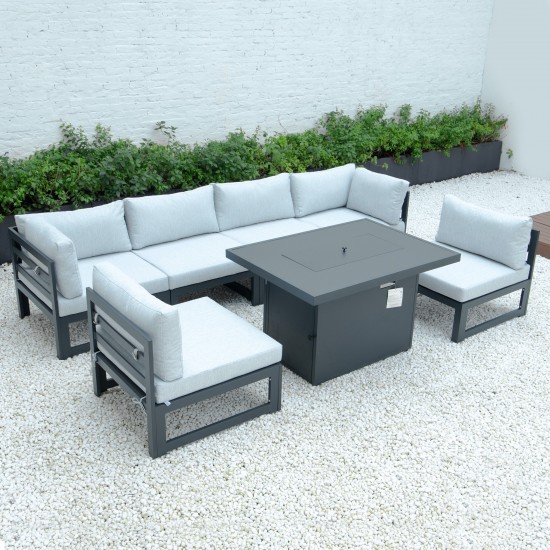 7-Pc Patio Sectional & Fire Pit Table Black Aluminum, Light Grey, CSFBL-7LGR