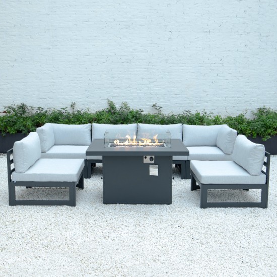 7-Pc Patio Sectional & Fire Pit Table Black Aluminum, Light Grey, CSFBL-7LGR