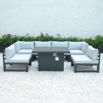 7-Pc Patio Sectional & Fire Pit Table Black Aluminum, Light Grey, CSFBL-7LGR