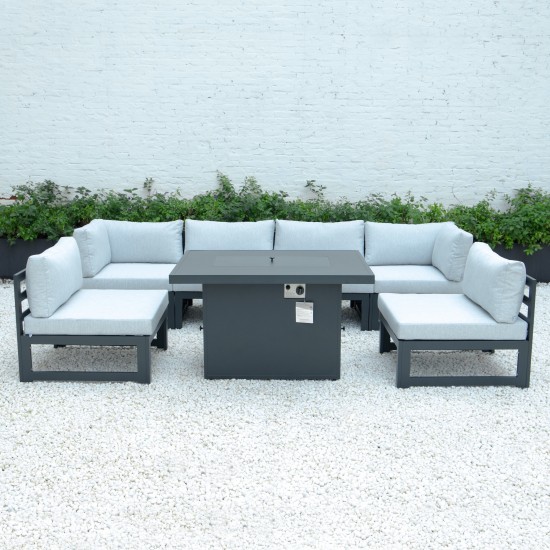 7-Pc Patio Sectional & Fire Pit Table Black Aluminum, Light Grey, CSFBL-7LGR