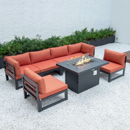 7-Pc Patio Sectional And Fire Pit Table Black Aluminum, Orange, CSFBL-7OR