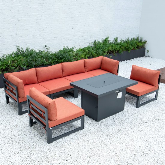 7-Pc Patio Sectional And Fire Pit Table Black Aluminum, Orange, CSFBL-7OR