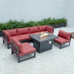 Chelsea 7-Piece Patio Sectional And Fire Pit Table Black Aluminum, Red, CSFBL-7R