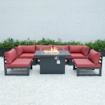 Chelsea 7-Piece Patio Sectional And Fire Pit Table Black Aluminum, Red, CSFBL-7R