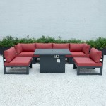 Chelsea 7-Piece Patio Sectional And Fire Pit Table Black Aluminum, Red, CSFBL-7R