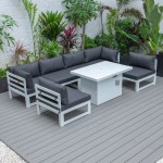 Chelsea 7-Pc Patio Sectional And Fire Pit Table White Aluminum, Black, CSFW-7BL