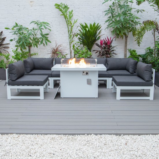 Chelsea 7-Pc Patio Sectional And Fire Pit Table White Aluminum, Black, CSFW-7BL