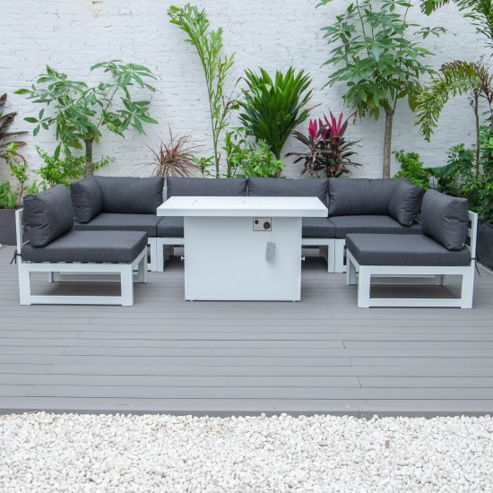 Chelsea 7-Pc Patio Sectional And Fire Pit Table White Aluminum, Black, CSFW-7BL