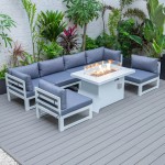 Chelsea 7-Pc Patio Sectional And Fire Pit Table White Aluminum, Blue, CSFW-7BU