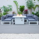 Chelsea 7-Pc Patio Sectional And Fire Pit Table White Aluminum, Blue, CSFW-7BU