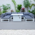 Chelsea 7-Pc Patio Sectional And Fire Pit Table White Aluminum, Blue, CSFW-7BU