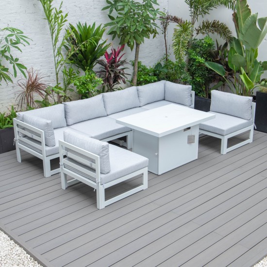 7-Pc Patio Sectional & Fire Pit Table White Aluminum, Light Grey, CSFW-7LGR