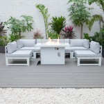 7-Pc Patio Sectional & Fire Pit Table White Aluminum, Light Grey, CSFW-7LGR