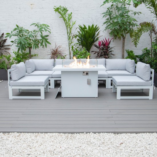 7-Pc Patio Sectional & Fire Pit Table White Aluminum, Light Grey, CSFW-7LGR