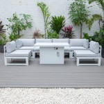7-Pc Patio Sectional & Fire Pit Table White Aluminum, Light Grey, CSFW-7LGR