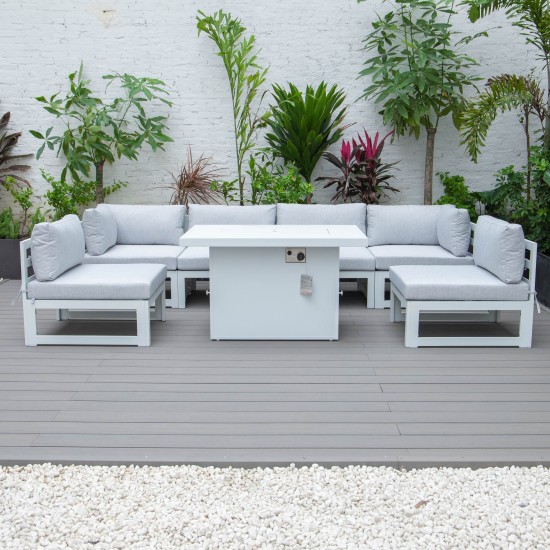7-Pc Patio Sectional & Fire Pit Table White Aluminum, Light Grey, CSFW-7LGR
