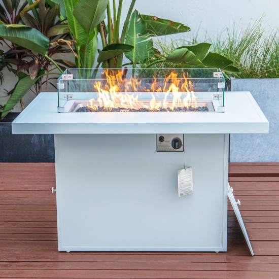 7-Pc Patio Sectional & Fire Pit Table White Aluminum, Light Grey, CSFW-7LGR