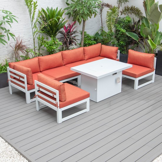 Chelsea 7-Pc Patio Sectional And Fire Pit Table White Aluminum, Orange, CSFW-7OR