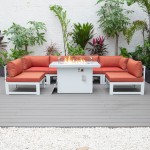 Chelsea 7-Pc Patio Sectional And Fire Pit Table White Aluminum, Orange, CSFW-7OR