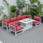 Chelsea 7-Piece Patio Sectional And Fire Pit Table White Aluminum, Red, CSFW-7R