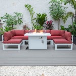 Chelsea 7-Piece Patio Sectional And Fire Pit Table White Aluminum, Red, CSFW-7R